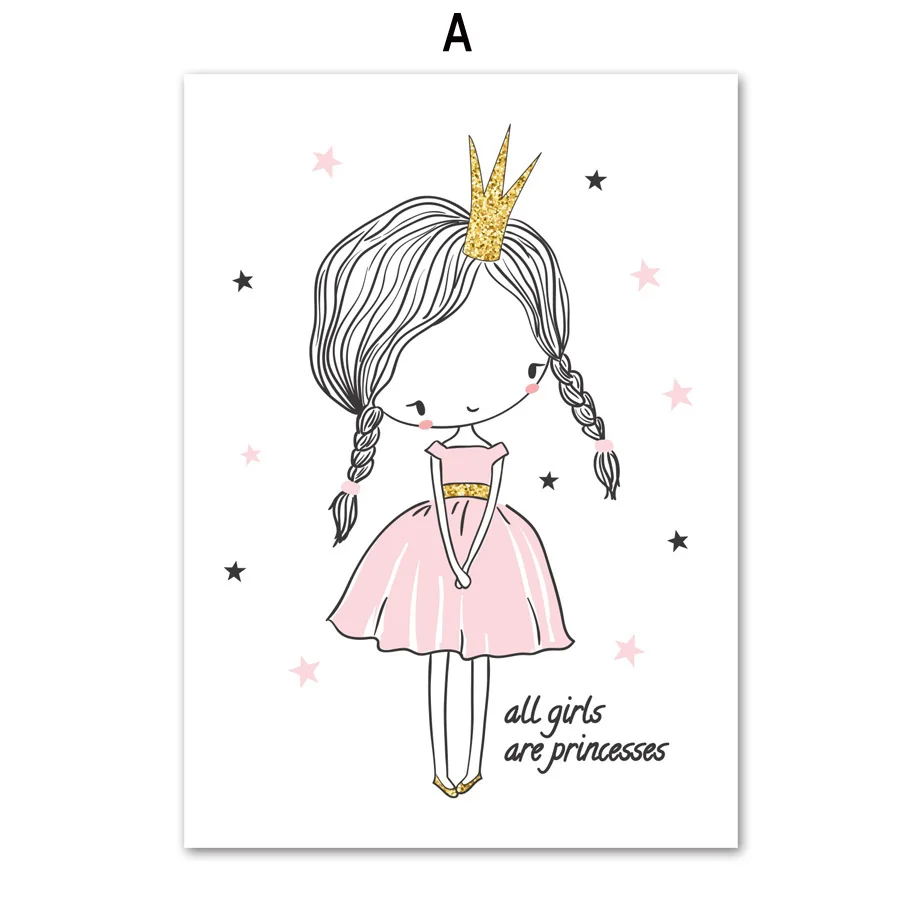 Настенные плакаты и картины в скандинавском стиле с маленькой принцессой