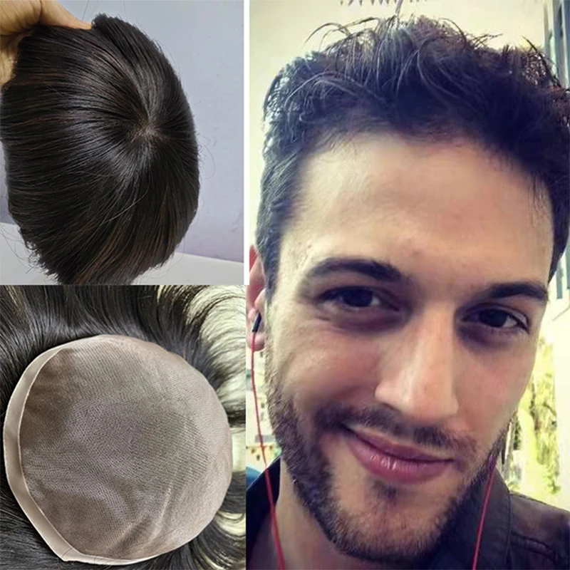 6 Inch The Cheapest Durable Men Toupee Real Human Hair Men Toupee Durable Mono Lace With PU Men Wig Replacement System Unit