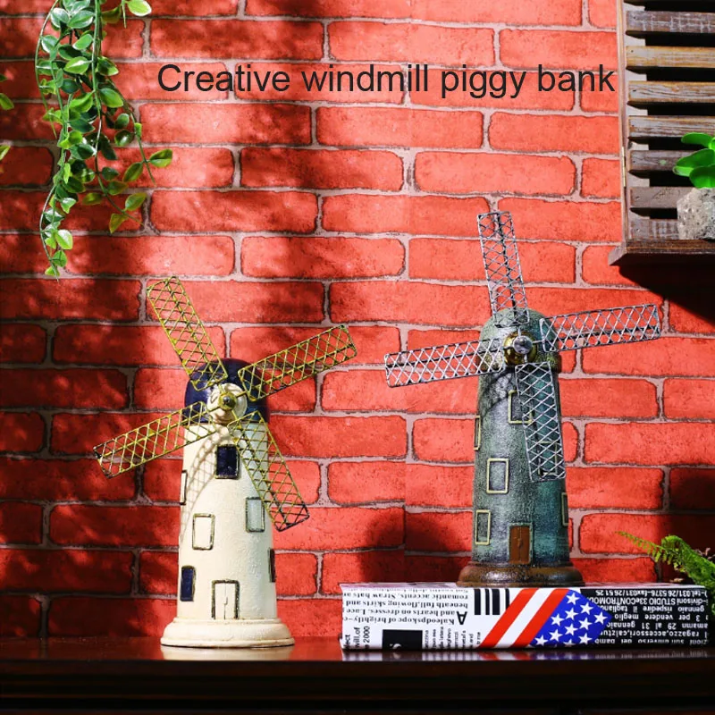 

Retro Windmill Piggy Bank Resin Craft Ornament Decoration Piggy Bank Coffee Bar Creative Piggy Bank Coin Storage Box