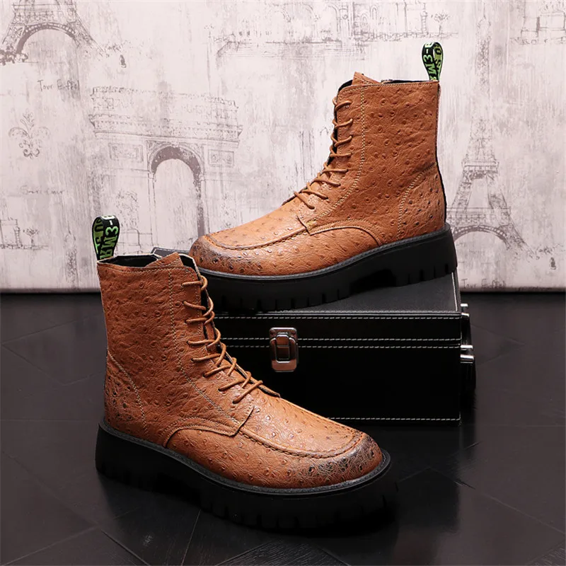 Ботинки мужские из страусиной кожи повседневная обувь для езды на мотоцикле