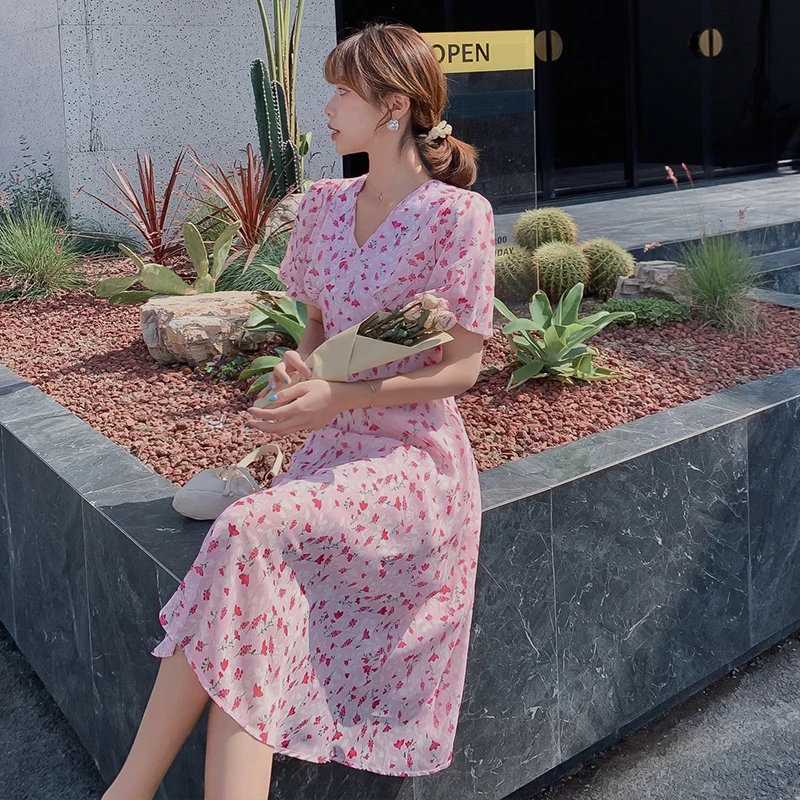 

Boho Tropical Beach Vacation Dresses Women Chiffon Long Fairy Floral Dress Summer 2021 Runway Elegant Vintage Korean Party Dress