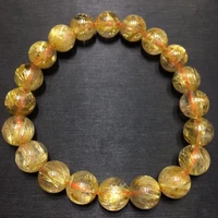 natural gold rutilated quartz crystal bracelet 9mm woman men rutilated clear round beads jewelry brazil aaaaaa