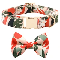 personalized dog collar bowknot belt set medium printing velvet belt size dog collar customized pet dog id