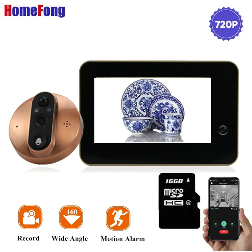 Homefong беспроводной глазок-камера 4 3 дюймов ЖК Wifi дверной звонок с камерой ИК
