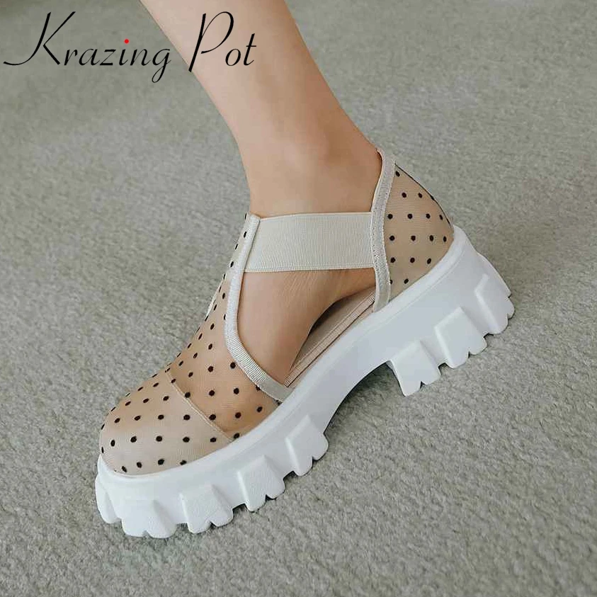 Босоножки Krazing pot водонепроницаемые в горошек сетчатые сандалии из воловьей кожи