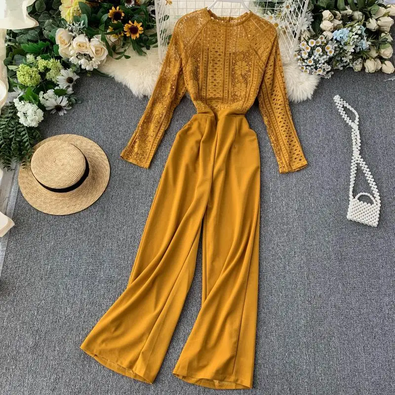 MUMUZI сексуальные перспективные кружевные шовные комбинезоны с длинными рукавами