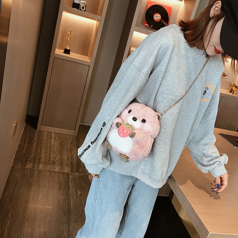 

Ugly cute girl small bag autumn winter 2019 new ins cartoon cute squirrel Bag Plush chain messenger bag