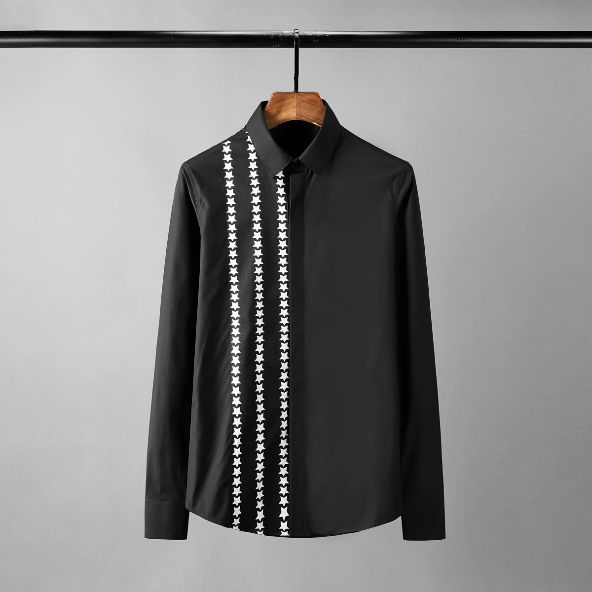 Minglu протектор черные мужские футболки класса люкс с длинным рукавом со звездами