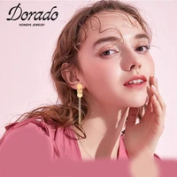 dorado long link chain tassel drop earring for women new round pendant fashion wedding party jewelry pendientes mujer 2021