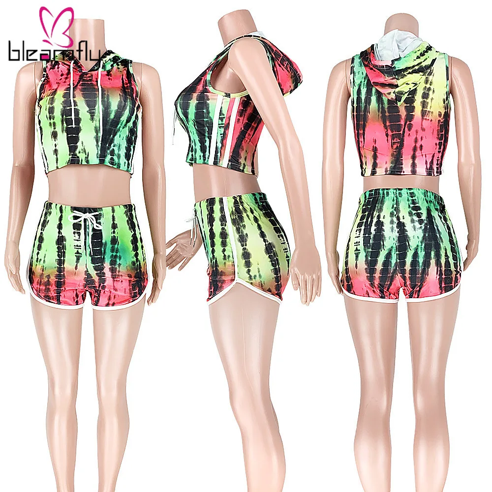 Женский Летний Новый Топ в полоску с капюшоном без рукавов + шорты модный