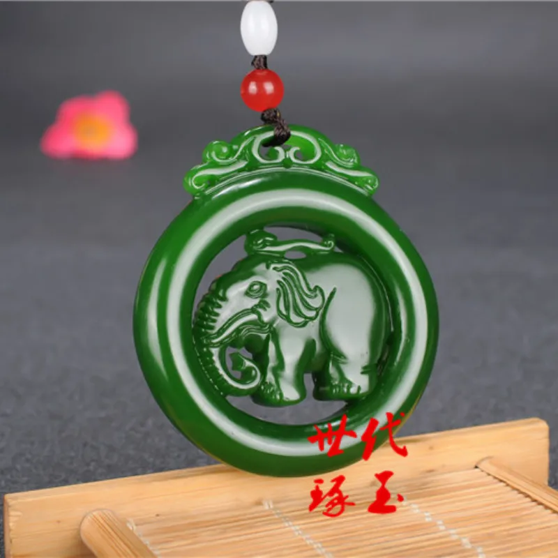Натуральный зеленый нефрит слон ожерелье из бисера Шарм жадеит ювелирные