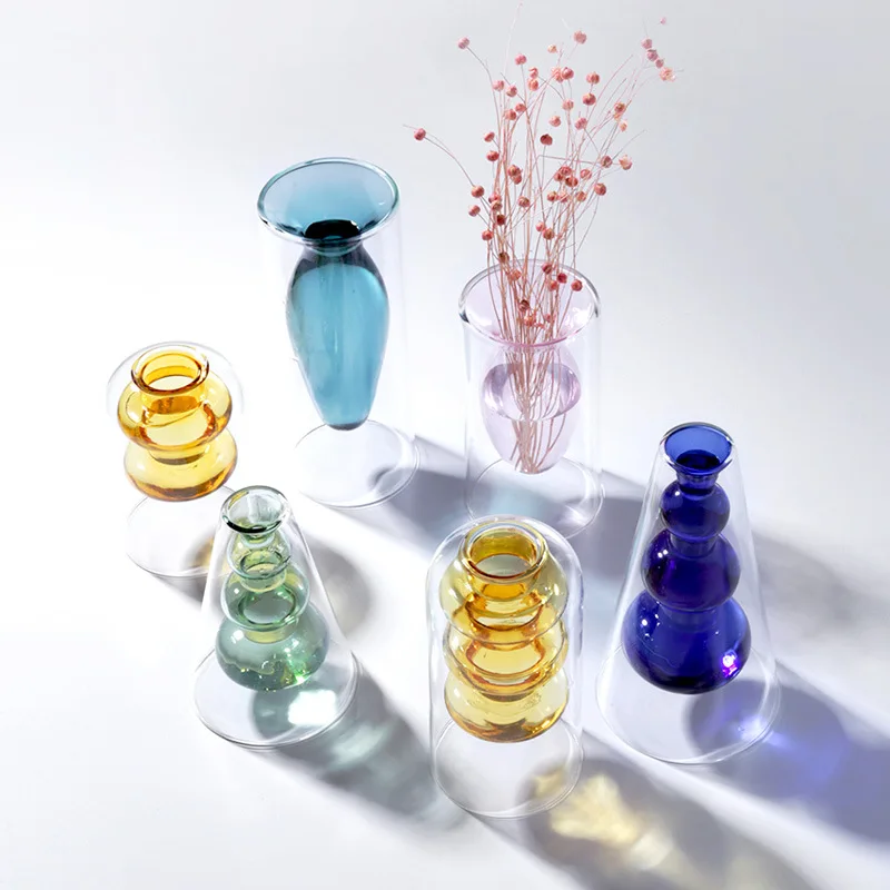 

Nordic style Colourful Glass Transparent Vase Flower Arrangement Hydroponic Aquaculture Bottle Home Living Room Table Decoration