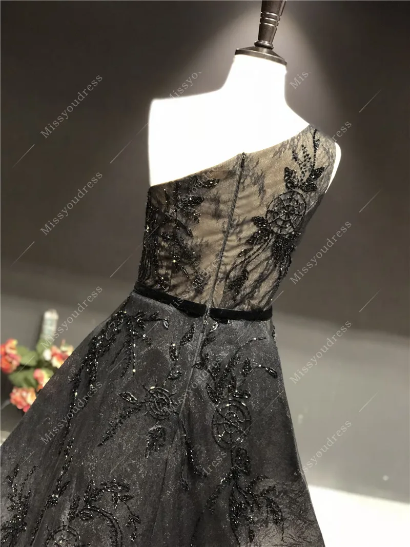 Vestidos de fiesta 2021 Real Sample Black One Shoulder Sleeveless Mermaid Open fork Formal Party Prom Bridal Women Evening Dress