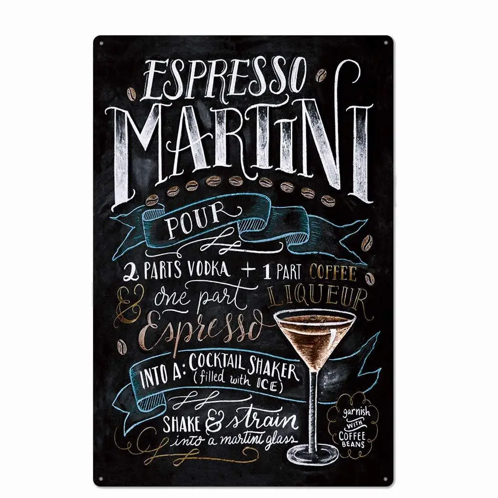 

Оригинальный ретро дизайн эспрессо мартини рецепт коктейль оловянные металлические знаки настенное искусство | Толстая белая печать плака...