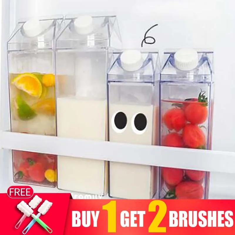 Sports Waterbottle Plastic Clear Milk Carton Cute My Water Bottle Girls Reusable Juice Transparent Leakproof Cup Drinking Water