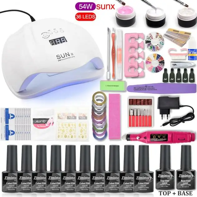 54W SUNX SET Набор для ногтей 80 Вт/54 Вт SUNX Plus УФ светодиодный светильник сушилка с гель-лаком для ногтей Набор для замачивания маникюрный набор Гель-лак для ногтей инструменты для дизайна ногтей - Цвет: 54W SUNX SET