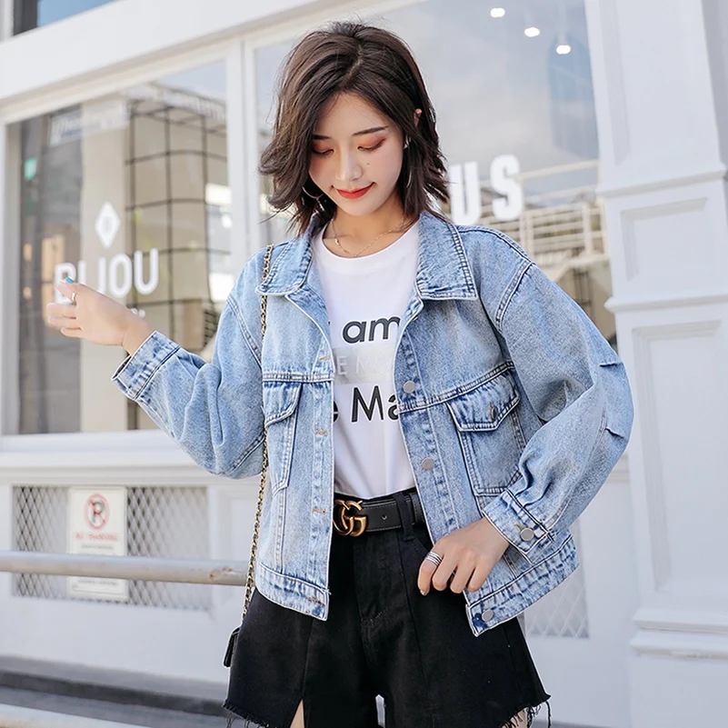 Модная новинка 2021 свободная Тяжелая Рабочая короткая джинсовая куртка на