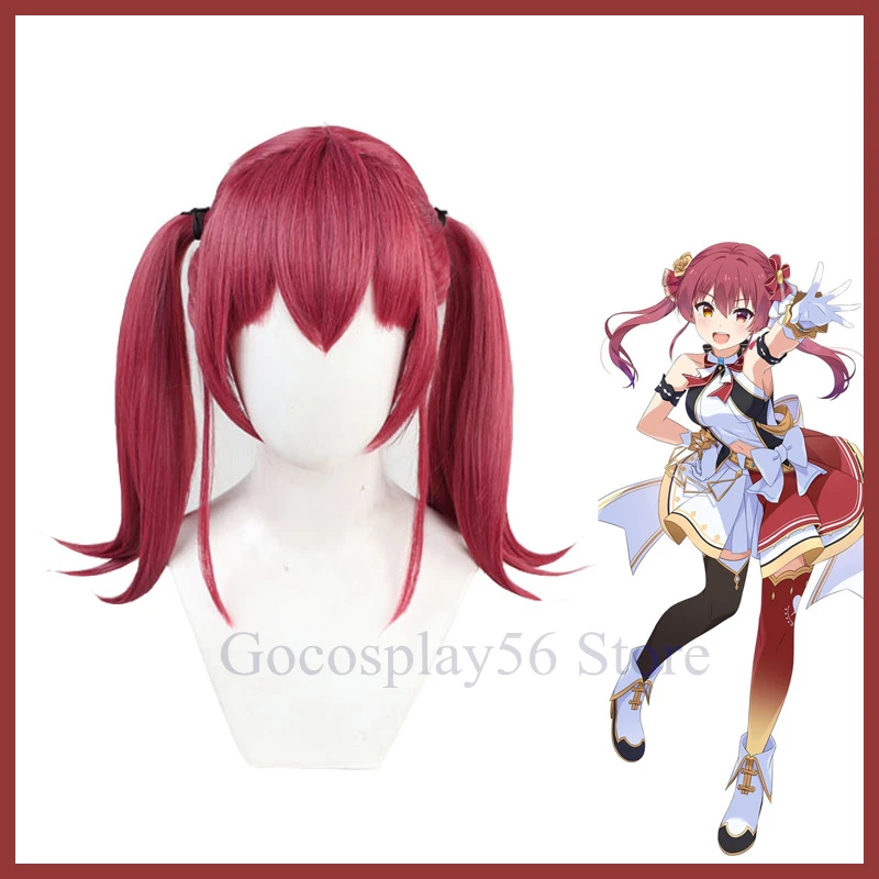 

VTuber Houshou Marine Wig Hololive Girls Youtuber Cosplay Long Straight Ponytails Synthetic Hair Role Play Free Wig Cap