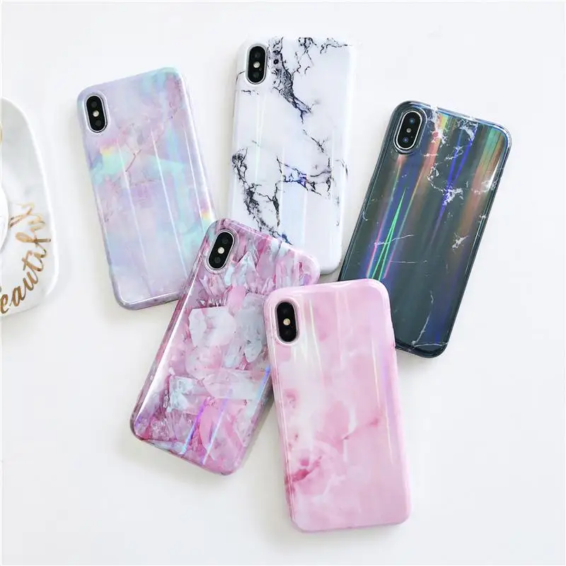 Aurora лазерный мраморный чехол для iPhone X XR XS Max глянцевый мягкий силиконовый 6 6s 7 8 7plus