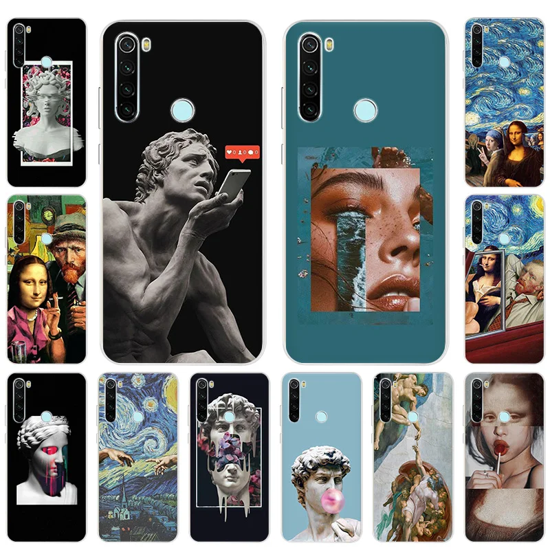 

Phone Case For Xiaomi Redmi 9 8 8A 7 9A 9C 7a 9T Note10 Note 9 8T 7 Pro 9s Mona Lisa Van Gogh Funny Art Silicone Soft Back Cover
