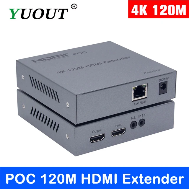 4K HDMI удлинитель TX к RX 120 м с POC Cat5/LAN/RJ45/UTP сетевой кабель Tx/Rx 3 5 мм R/L аудио выход петли