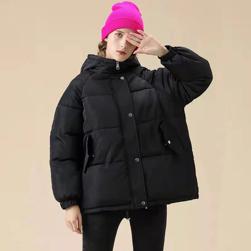 New Winter Snow Outwear Women Cotton Hooded Jacket with Zipper Short Casual Warm 2021 Korean Fashion Outwear Female Clothing