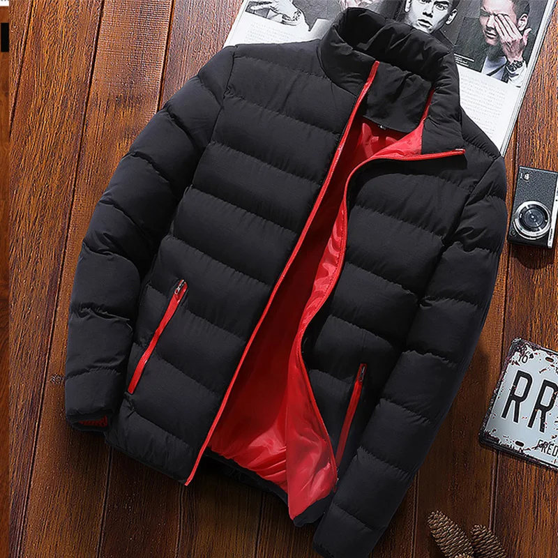 

2021 winter jacket men's fashion stand-up collar men's parka coat men's solid color thick cotton and down jacket casual jacket M