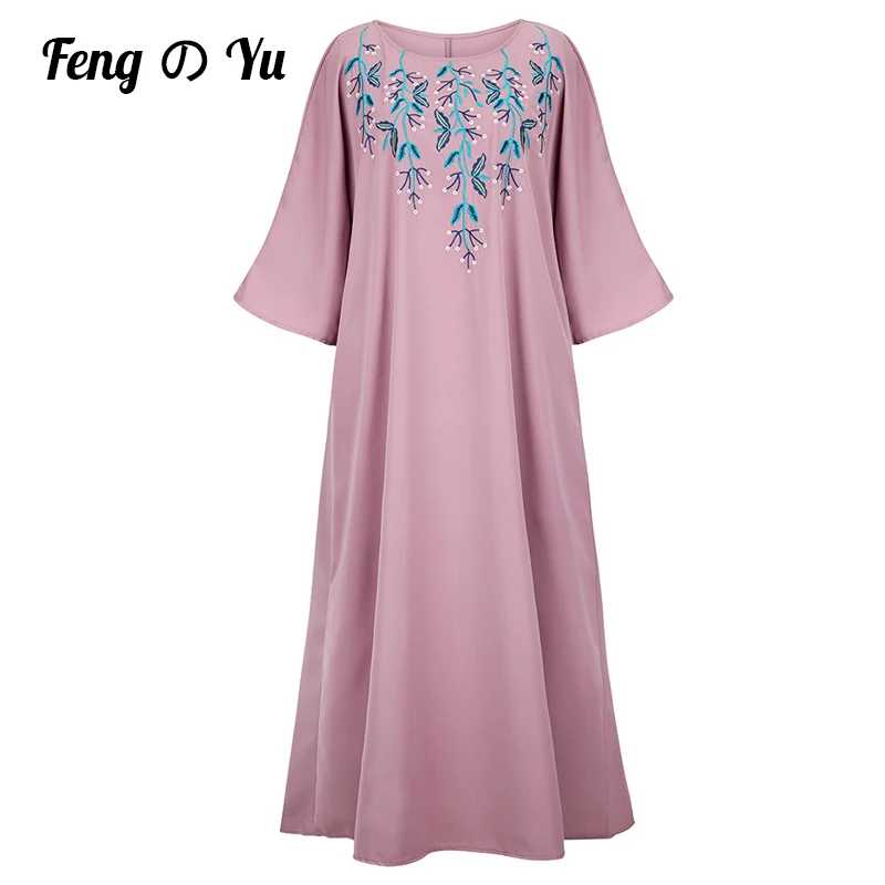 Модное арабское платье Ближнего Востока, женское платье, элитное розовое платье с вышивкой, мусульманское этническое платье для молитвы
