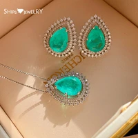 shipei 925 sterling silver pear cut paraiba tourmaline gemstone earringspendantnecklace fine jewelry jewelry sets wholesale