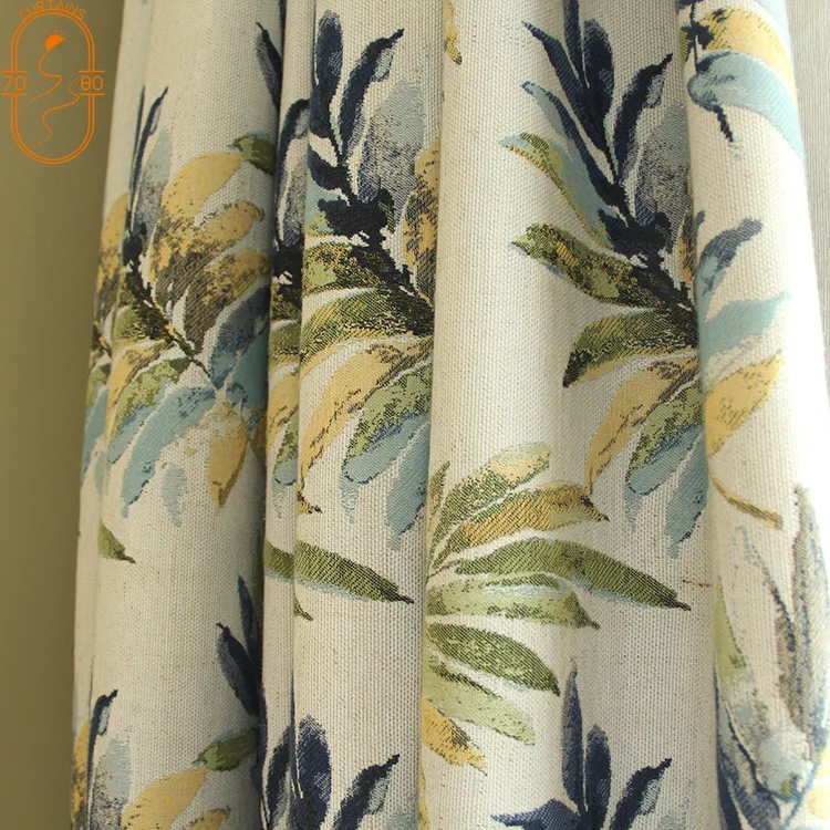 Leaf High-end Nordic Modern Linen Thick Jacquard Curtains Blackout Curtains for Living Room Bedroom Bay Window Customization