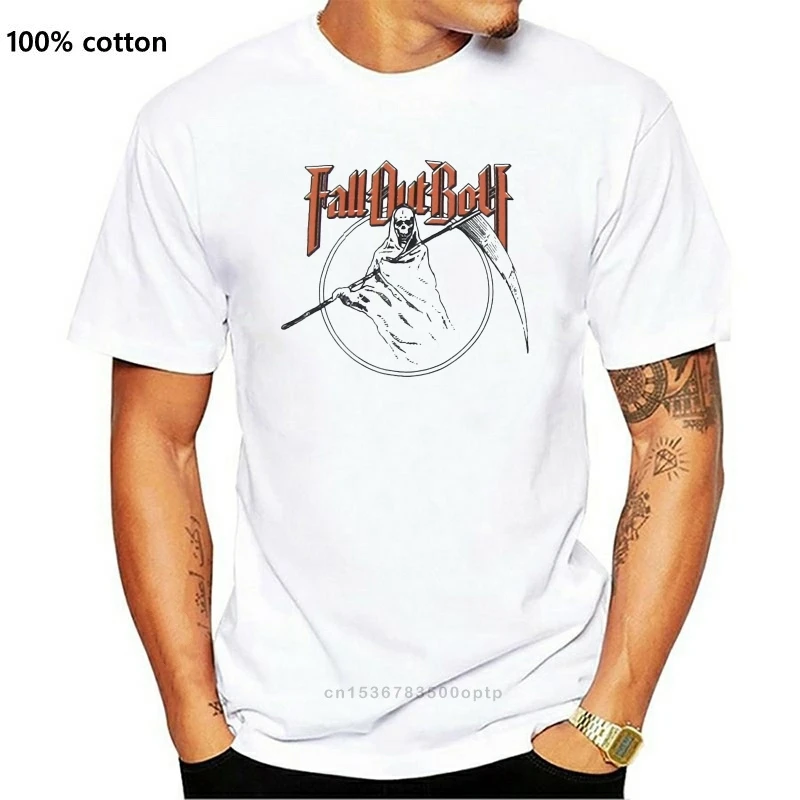 Белая футболка с надписью Fall Out Boy Grim Reaper New Official Band Merch|Мужские футболки| |