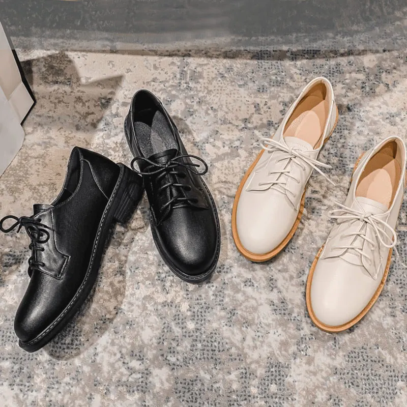 

2021 New Women Flat Loafers British Style Spring Autumn Slip On Lace Up Soft Breathable Females Shoes Women's Footwear Casual