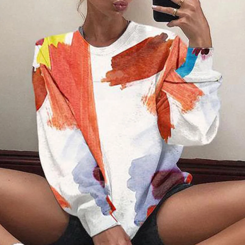 

Women Casual Abstract Cartoon Print hoody sweatshirt Pullovers Streetwear
