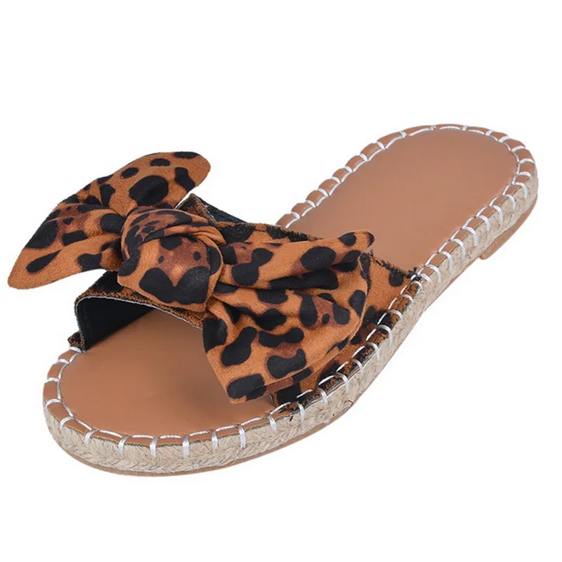 Leopard (style1) Вьетнамки; Zapatos De Mujer; модные шлепанцы с бантом; женские нескользящие шлепанцы; летняя пляжная обувь без застежки на плоской подошве - Color: Leopard (style1)