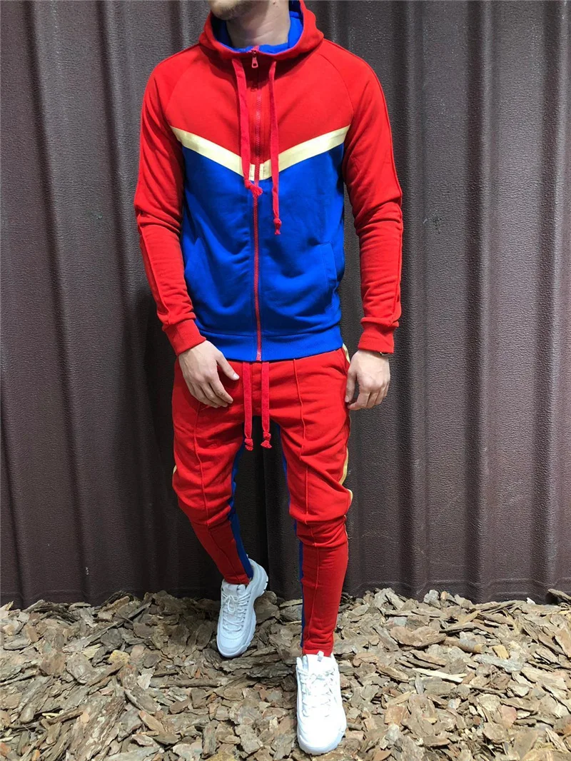 2 Pieces Tracksuit Set Sports Suit Men's Hooded Sweatshirt Men New Casual Slim Zipper Jacket + Pencil Pants Streetwear | Мужская