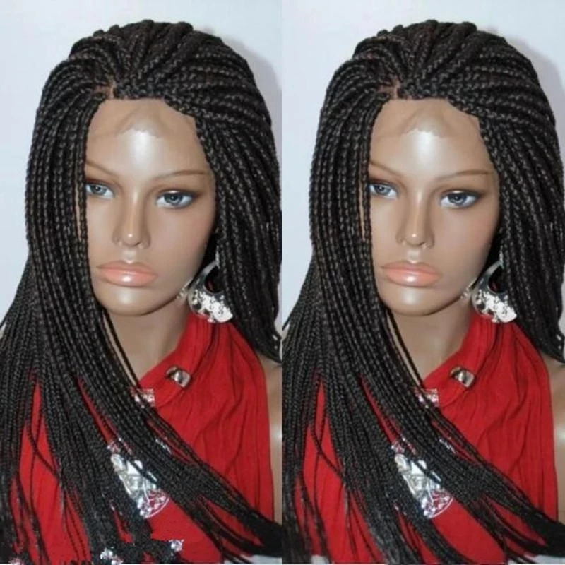 Braids  Synthetic Wig Long Brown Braided Wigs High Temperature Fiber  Crochet Natural Black Lace Front Wig for African Women