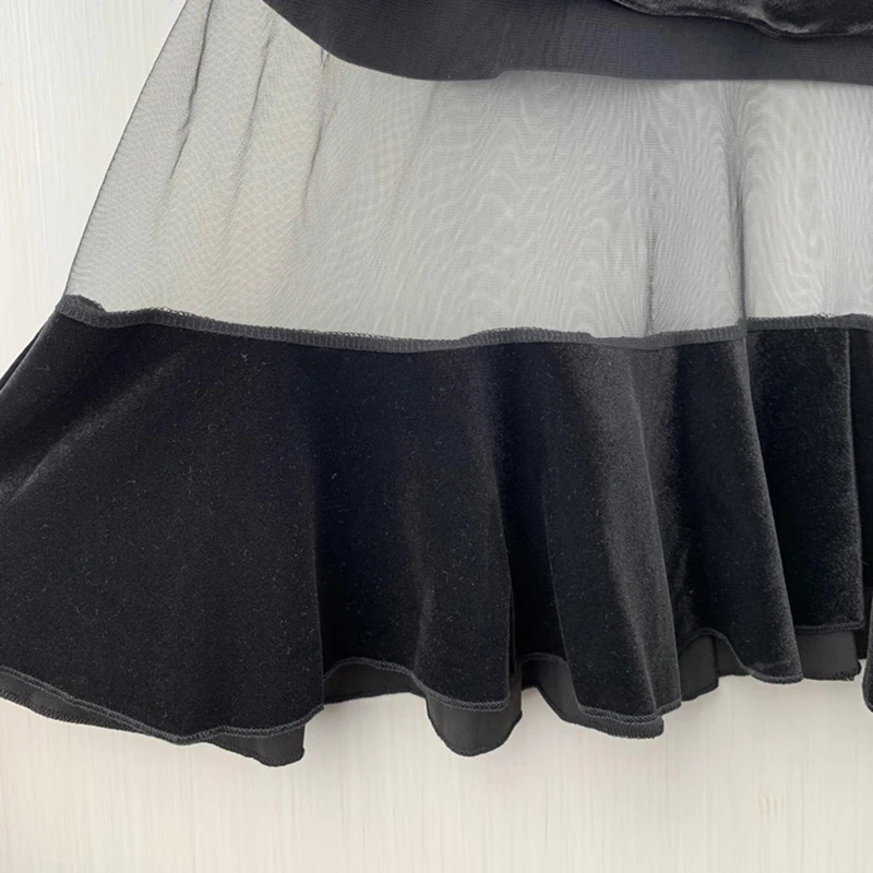 

CHICEVER Black Dress For Women O Neck Batwing Long Sleeve Loose Patchwork Mesh Oversized Mid Dresses Female 2021 Autumn Clothing