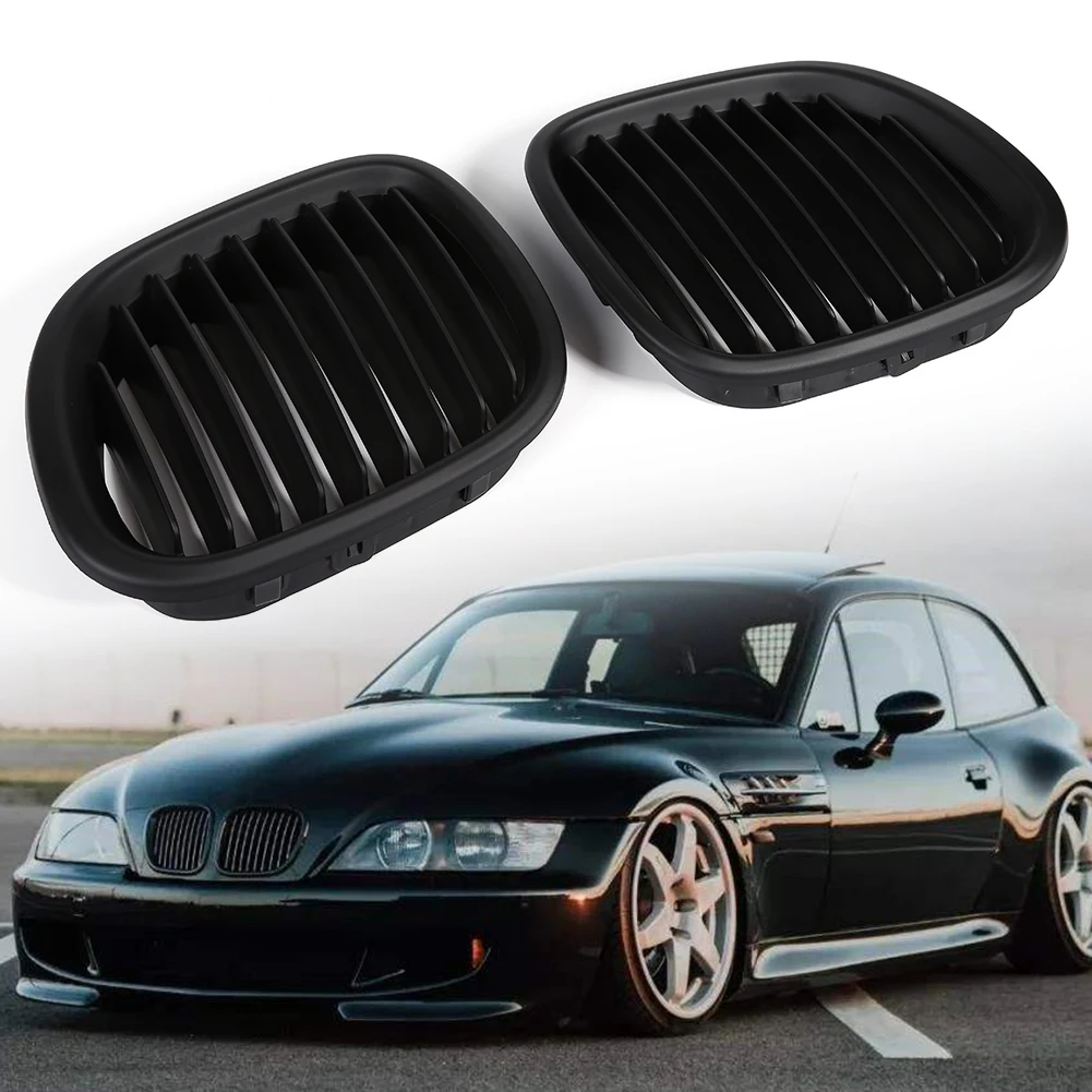 

2pcs Single Slat Car Replacement Front Bumper Kidney Grill Dumb Black Guards Accessories for BMW Z3 1996-2002