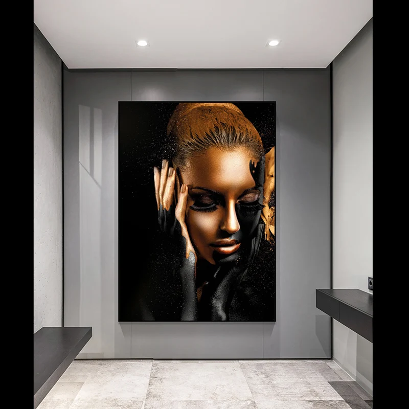 Большие размеры черный в африканском стиле золотого цвета женские масла Картины