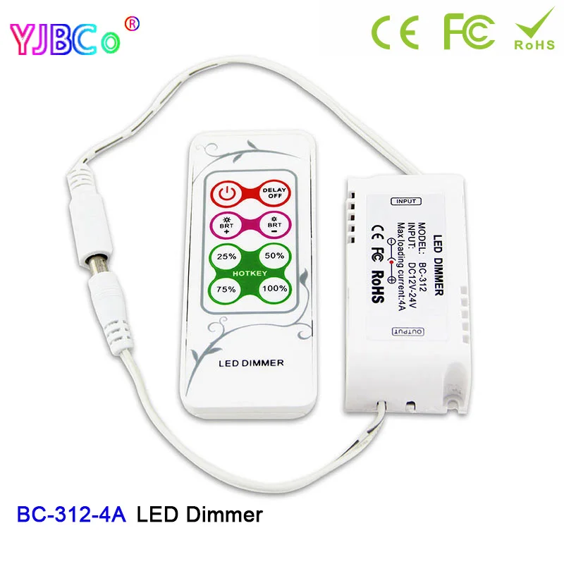 

DC12V 24V Single color LED Strip LIght Dimmer BC-312-4A PWM Output signal Lamp tape Controller switch with 8 keys RF remote