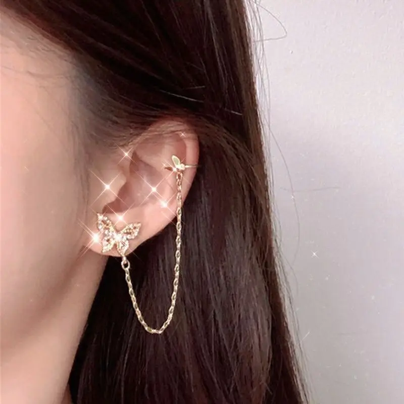 

Elegant Butterfly Stud Earrings Temperament Trendy Style Butterfly Tassel Ear Bone Earrings For Women Girls Fashion Jewelry
