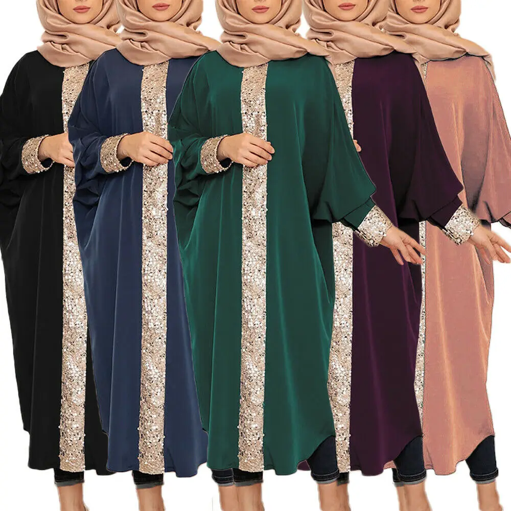

Dubai Muslim Women Sequins Abaya Long Maxi Dress Robes Batwing Sleeve Islam Oversize Kaftan Loose Gown Arab Clothing Middle East