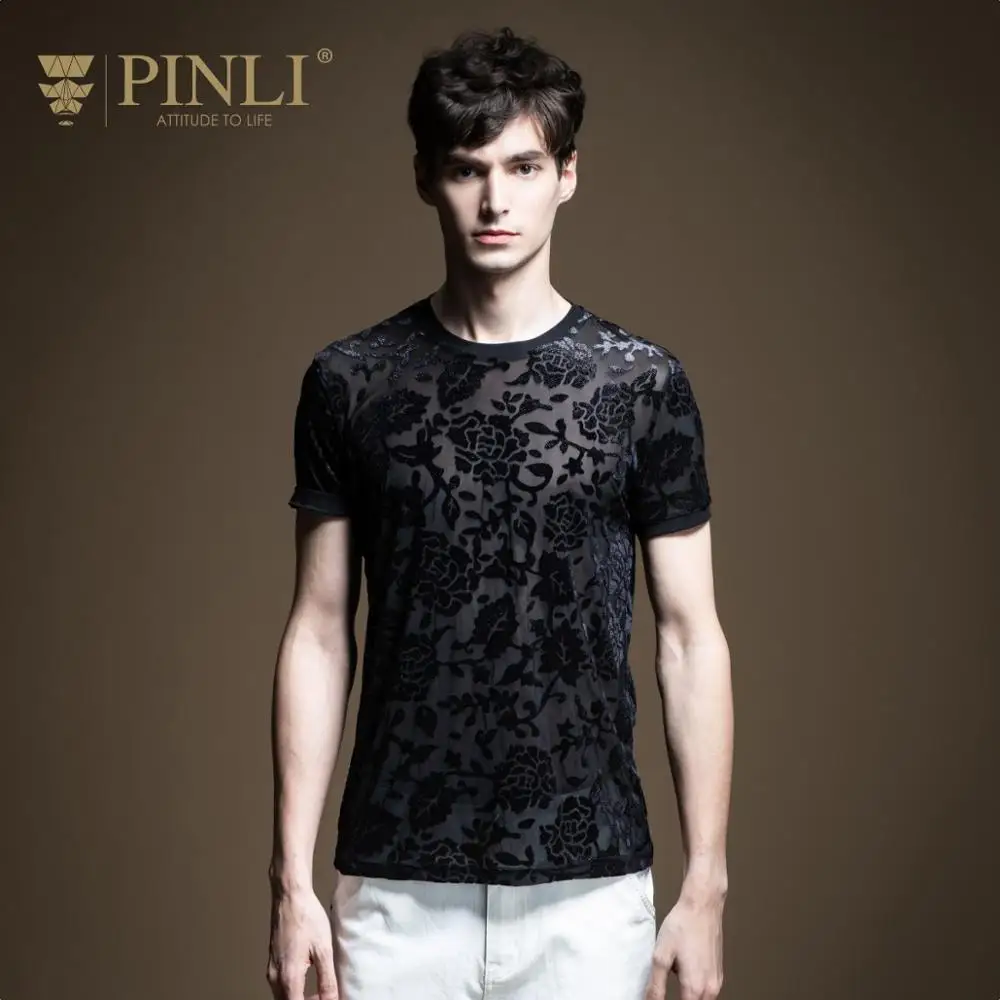 Pinli Мужская футболка с коротким рукавом и круглым вырезом тонкая сексуальная