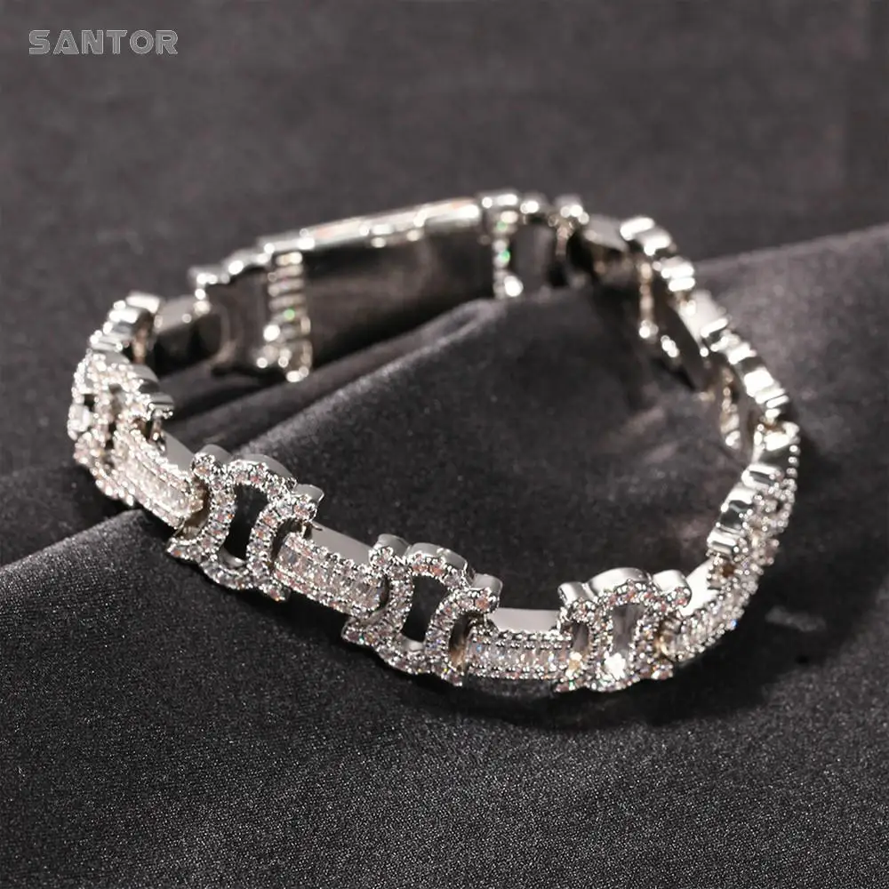 

AAA Zircon Bracelet Hip Hop Simple I-shaped Bracelet Ice Out Gold Plated Bangle Men's Rap Punk Jewelry