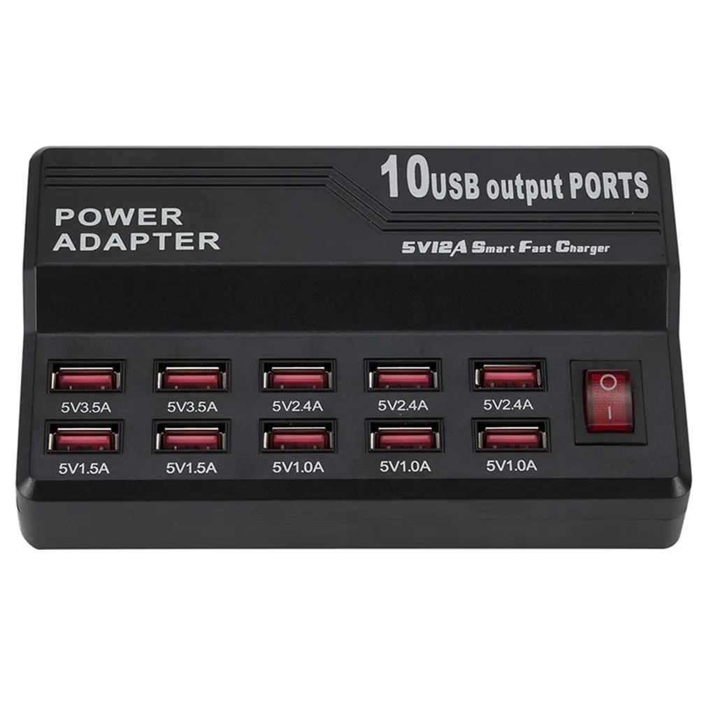 

Smart 10-Port Charger Quick Charge Station USB 12A Power 60W USB Charger Socket Porous USB Adapter for iPad Tablet Mobile Phone