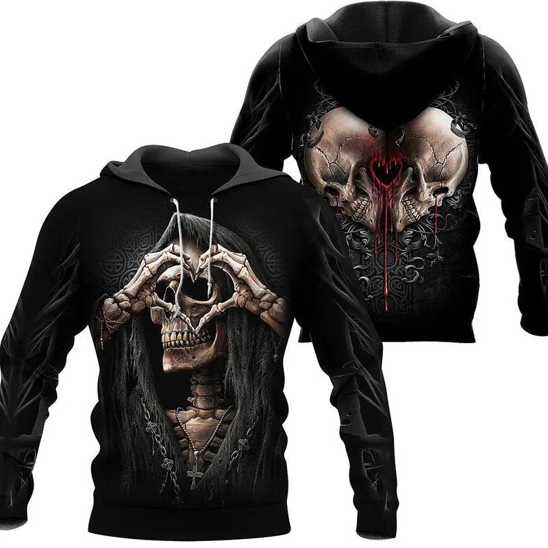 Fashion Autumn Hoodies Black Skull Head 3D Full Printed Sweatshirt Unisex Zip Pullover Casual Jacket W208