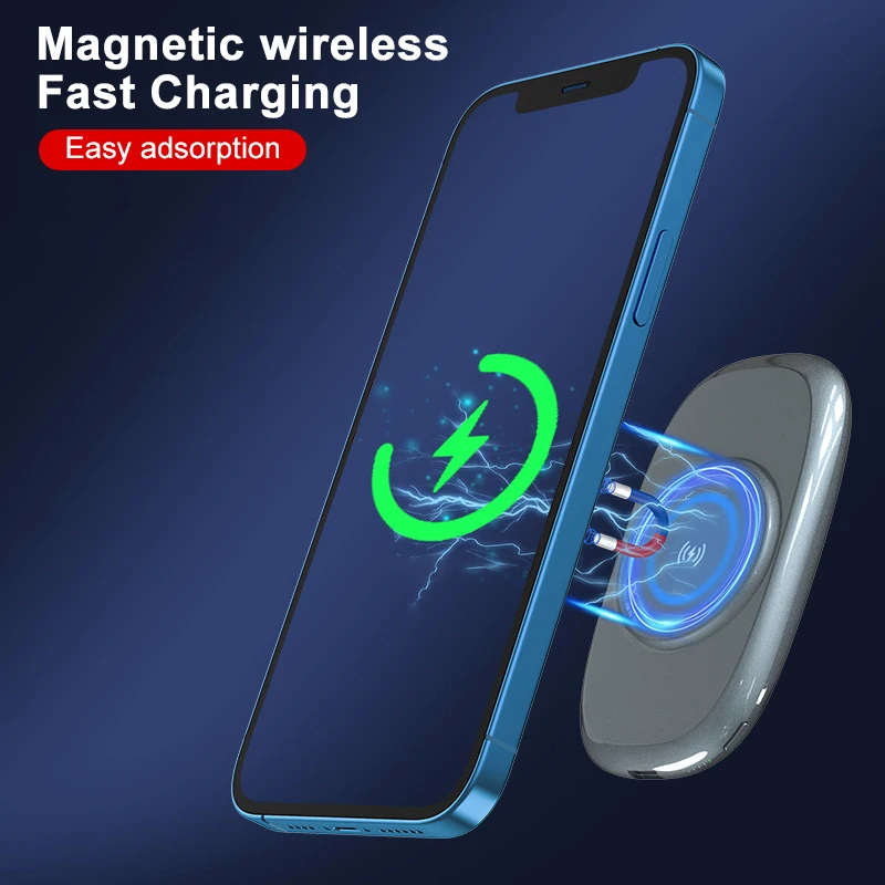 

10000 мАч 22,5 Вт портативный беспроводной внешний аккумулятор для iPhone 12 Pro Max 12 Мини Магнитный внешний аккумулятор с функцией подставки для теле...