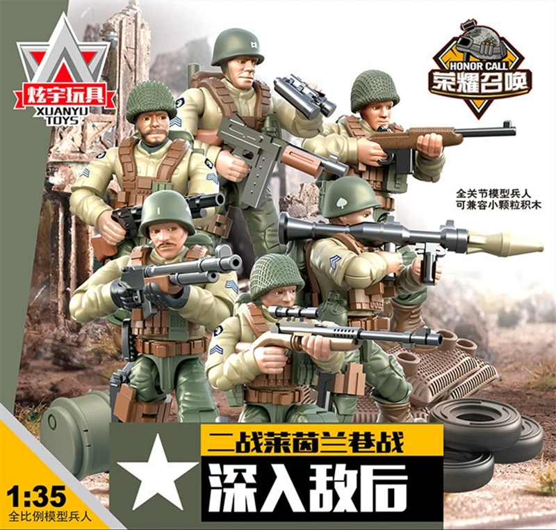 

Military Rhineland War 6pcs Action Soldier Army Set Figure Weapon Box SWAT Figurine Model Building Education Toys