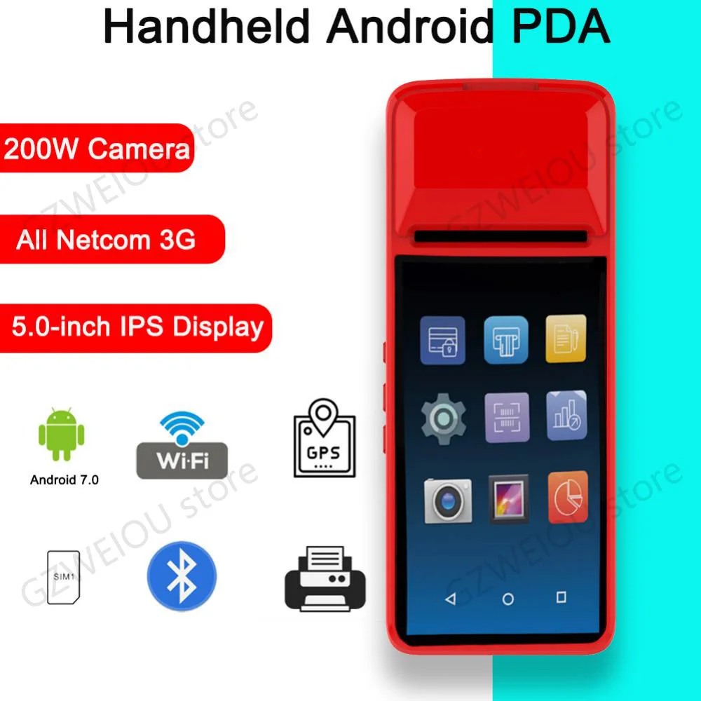 PDA Android 7 0 Bluetooth Термальный чековый принтер 58 мм 3G WiFi мобильный заказ POS-терминал с