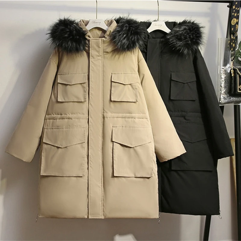 

Plus size XL-5XL tooling cotton parka women winter coat fur collar hooded jacket female thick warm outerwear 100kg can wear G835